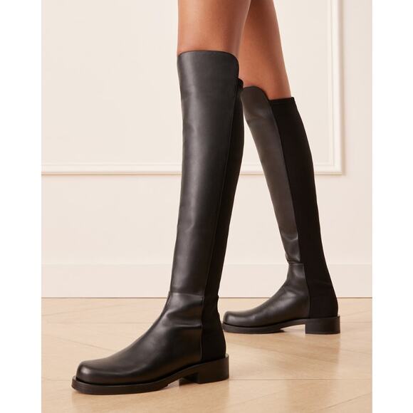 STUART WEITZMAN 5050 Bold Boot Black Calf Leather Over The Knee Boots Women's 6M - Picture 8 of 12